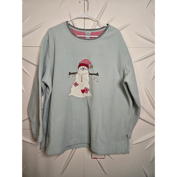 Jenny Buchanan Tops - Jenny Buchanan  1X Blue Fleece Cat Snowman Ugly Christmas Sweatshirt Gingham